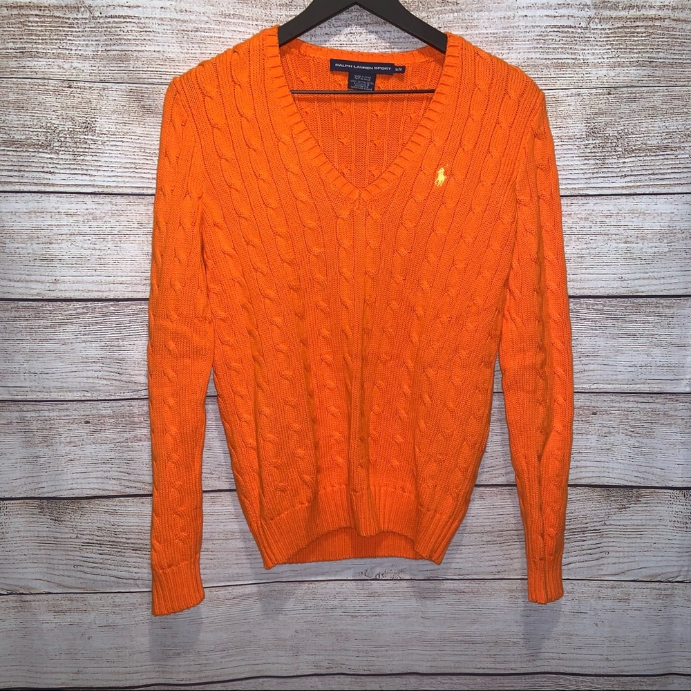 Ralph Lauren Sport Orange Cable Knit Sweater Med